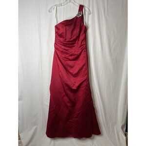 Davids Bridal Dress Red‎ One-Shoulder Women’s Size 8 Rhinestones Back Lace